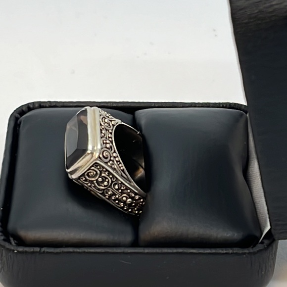 Smokey Quartz by Sarah Blaine for Willow House rectangular Bali Swirl Ring 7.5 - Picture 2 of 13